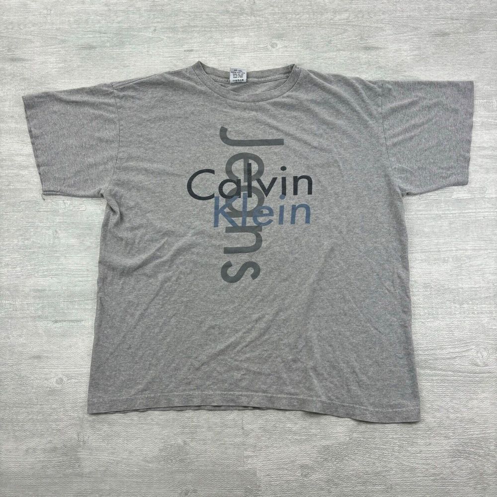 Vintage Calvin Klein Jeans Shirt Adult Medium Gray Spell Out‎ Logo Classic